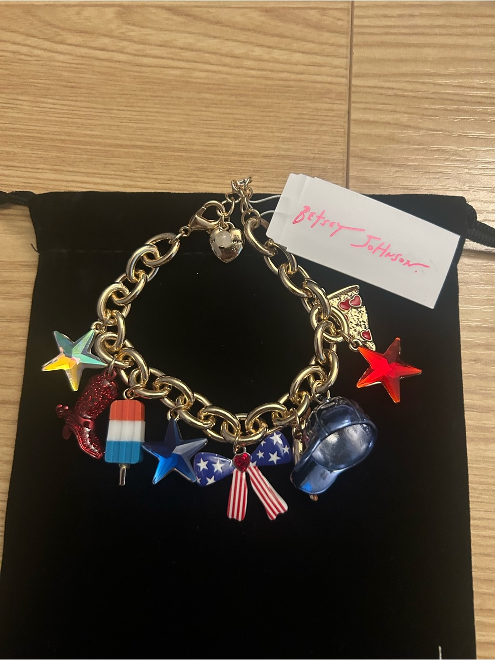 BETSEY JOHNSON Americana Patriotic Red White & Blue Charm Bracelet NEW NWT
